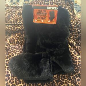 Black Faux Fur Hoodwrap